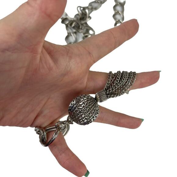 VTG Retro Silver Belt Metal Link Chain Belt Tassel Charm - Picture 14 of 15